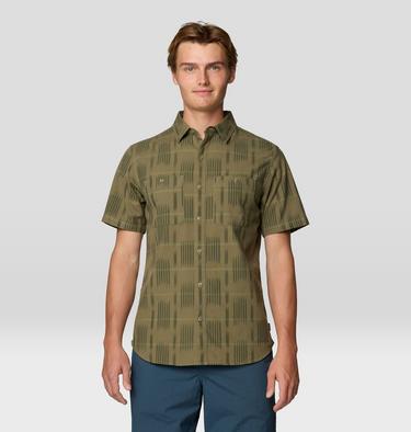 Men's Grove Hide Out Short Sleeve Shirt, Color: Mission Olive Ikat Jacquard, image 1
