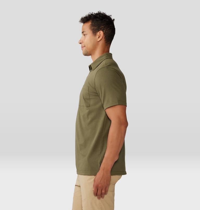 Men's Low Exposure Polo, Color: Combat Green EOE Stripe, image 3