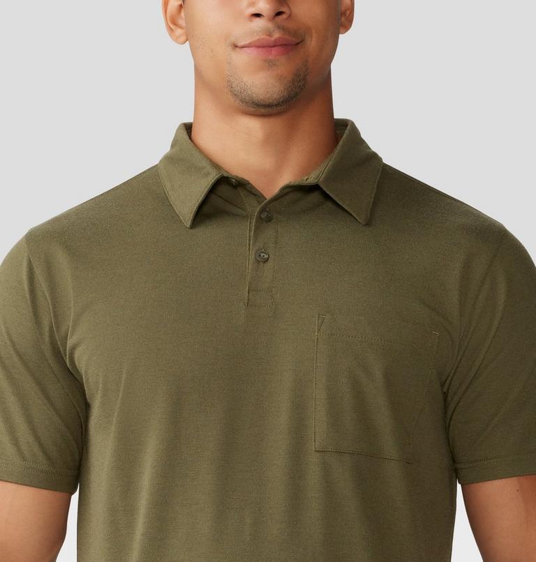Men's Low Exposure Polo, Color: Combat Green EOE Stripe, image 4