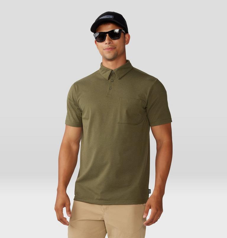 Men's Low Exposure Polo, Color: Combat Green EOE Stripe, image 5