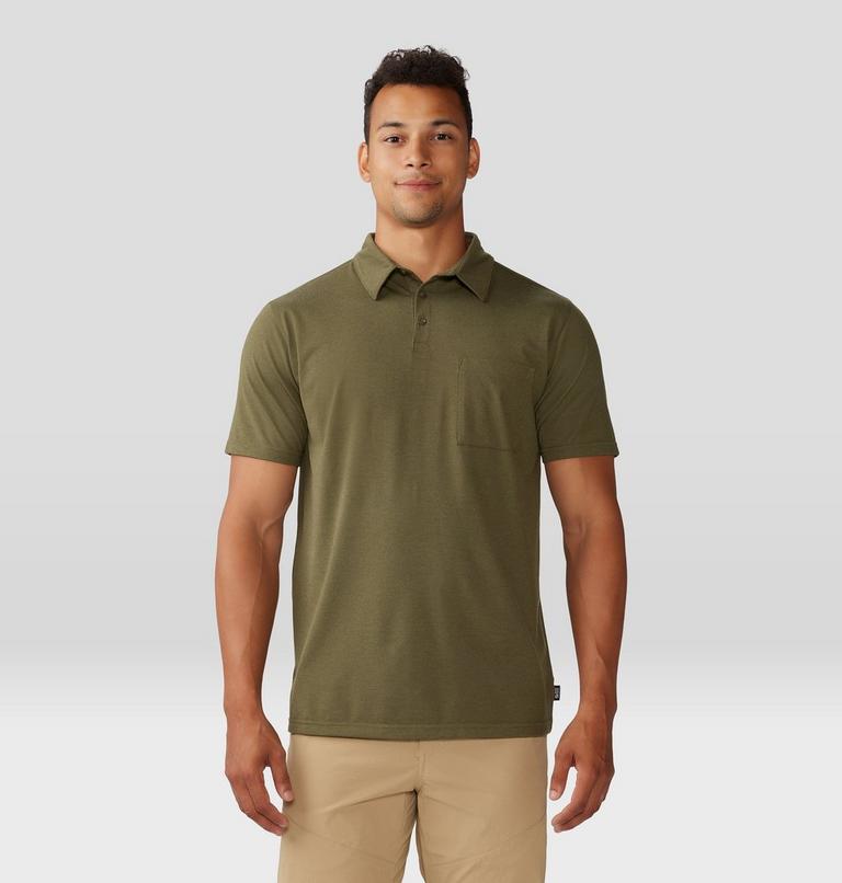 Men's Low Exposure Polo, Color: Combat Green EOE Stripe, image 1
