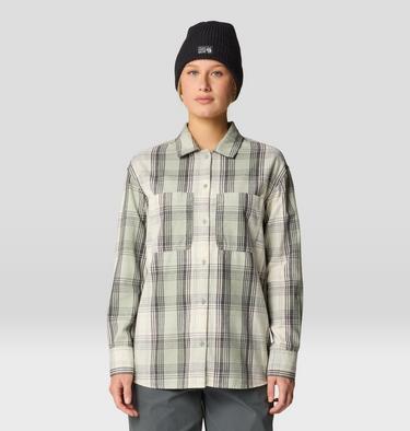 Women's Dolores Flannel Long Sleeve Shirt, Color: White Sage Starlights Plaid, image 9