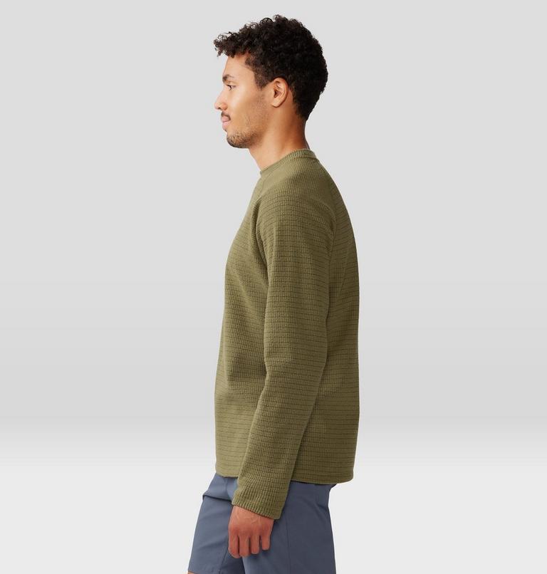 Men's Summit Grid Long Sleeve Crew, Color: Combat Green, image 3
