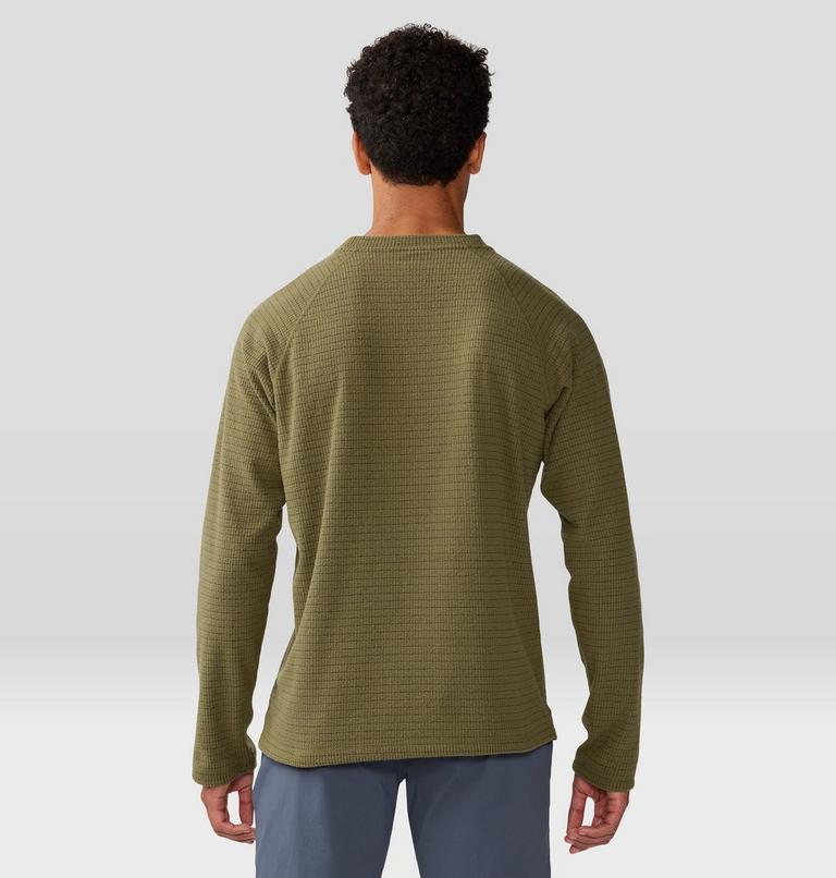 Men's Summit Grid Long Sleeve Crew, Color: Combat Green, image 2