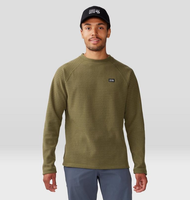 Men's Summit Grid Long Sleeve Crew, Color: Combat Green, image 1