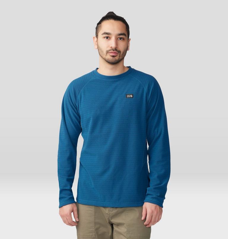 Men's Summit Grid Long Sleeve Crew, Color: Dark Caspian, image 1