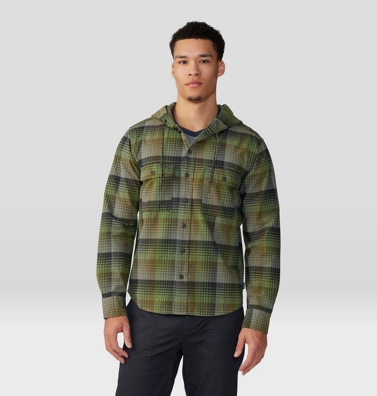 Men's Dusk Creek Long Sleeve Hooded Shirt, Color: Combat Green Glass House Plaid, image 6