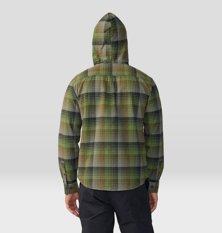 Men's Dusk Creek Long Sleeve Hooded Shirt, Color: Combat Green Glass House Plaid, image 2