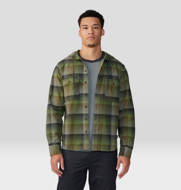 Men's Dusk Creek Long Sleeve Hooded Shirt, Color: Combat Green Glass House Plaid, image 1