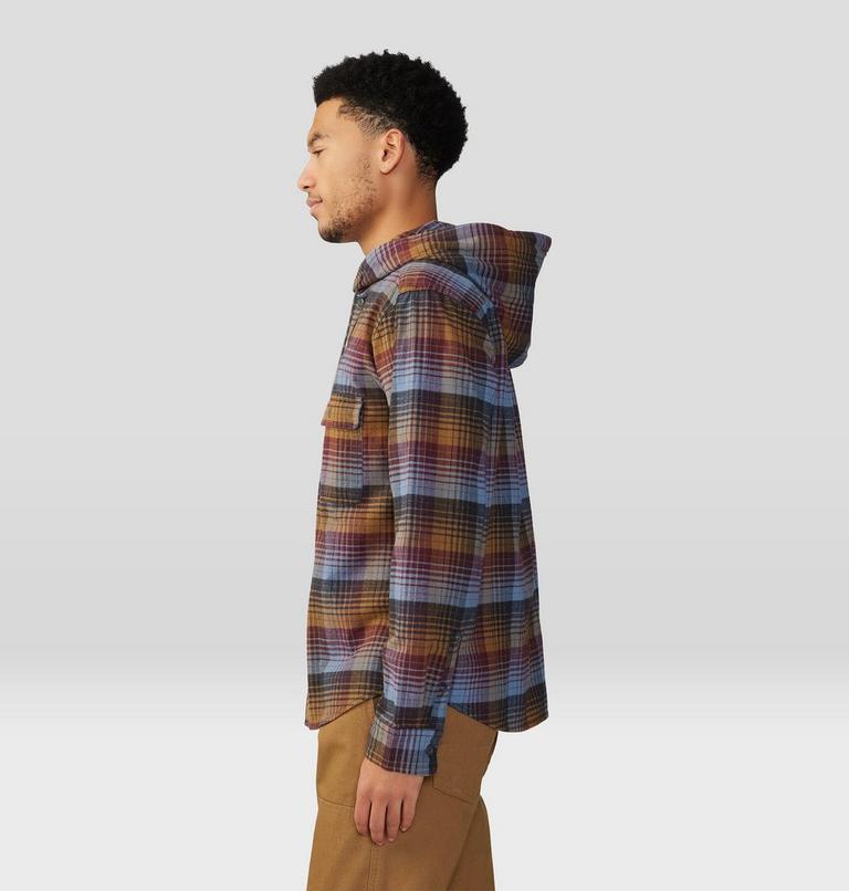Men's Dusk Creek Long Sleeve Hooded Shirt, Color: Washed Raisin Glass House Plaid, image 3