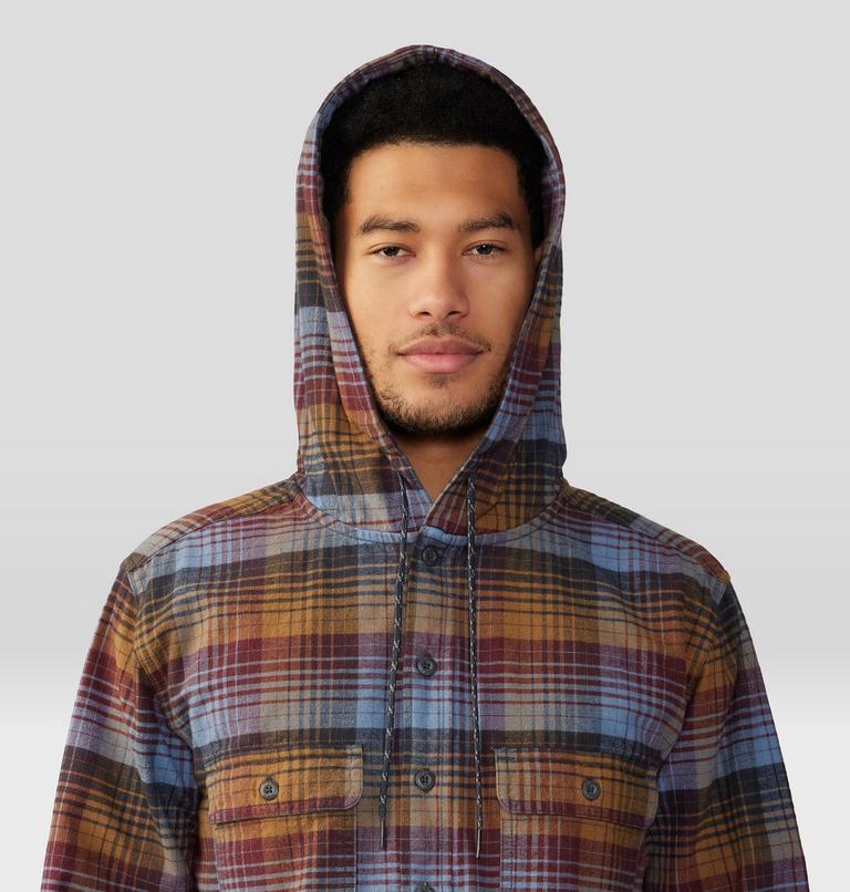 Men's Dusk Creek Long Sleeve Hooded Shirt, Color: Washed Raisin Glass House Plaid, image 4
