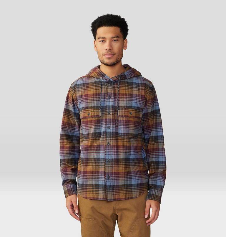 Men's Dusk Creek Long Sleeve Hooded Shirt, Color: Washed Raisin Glass House Plaid, image 5