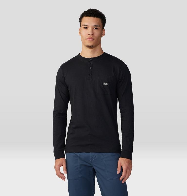 Men's Cotton Ridge Long Sleeve Henley, Color: Black, image 1