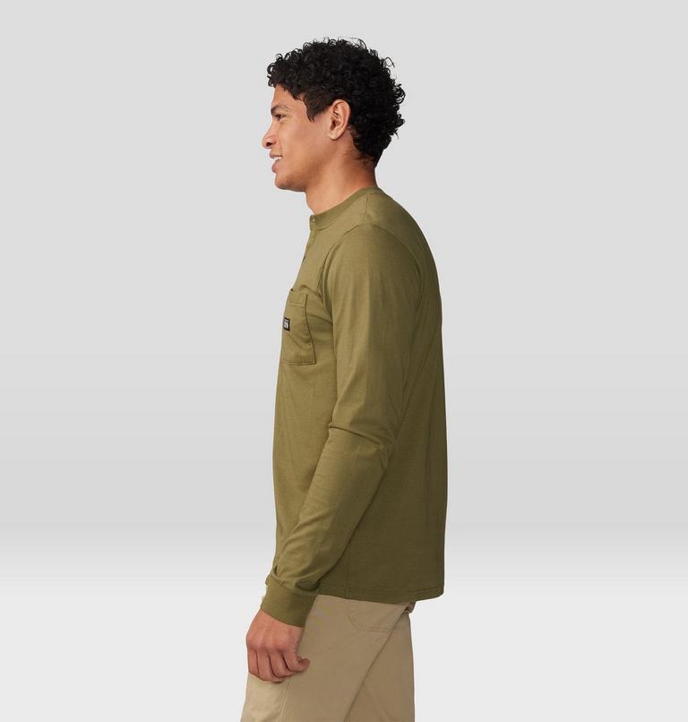 Men's Cotton Ridge Long Sleeve Henley, Color: Combat Green, image 3