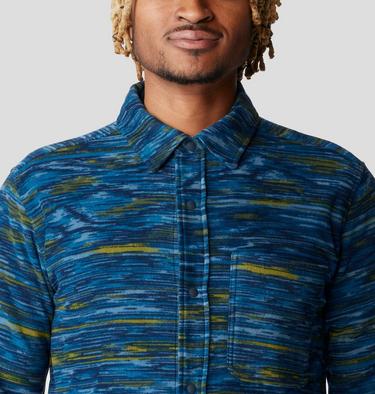 Men's Microchill Long Sleeve Shirt, Color: Dark Caspian Stria Print, image 4