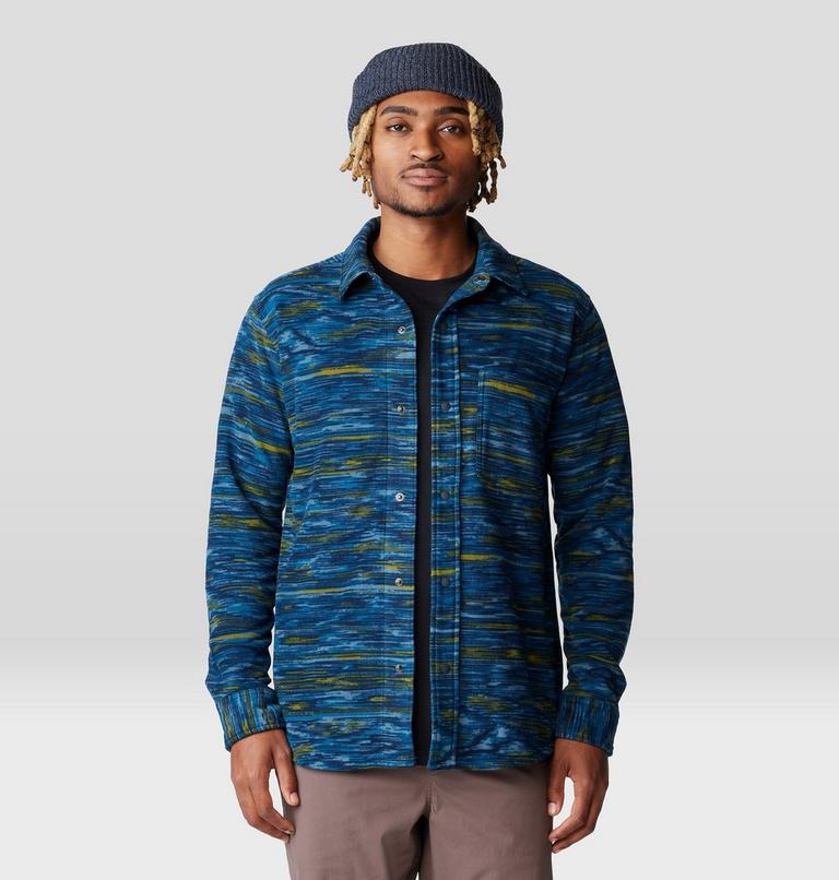 Men's Microchill Long Sleeve Shirt, Color: Dark Caspian Stria Print, image 5