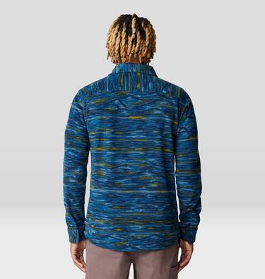 Men's Microchill Long Sleeve Shirt, Color: Dark Caspian Stria Print, image 2