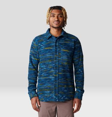 Men's Microchill Long Sleeve Shirt, Color: Dark Caspian Stria Print, image 1