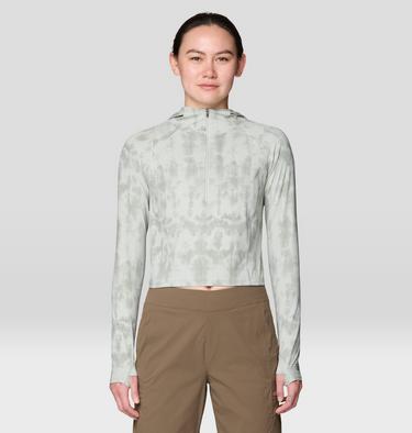 Women's Crater Lake Crop Zip Shirt, Color: Gamma Grey Shadowdye XS Print, image 5