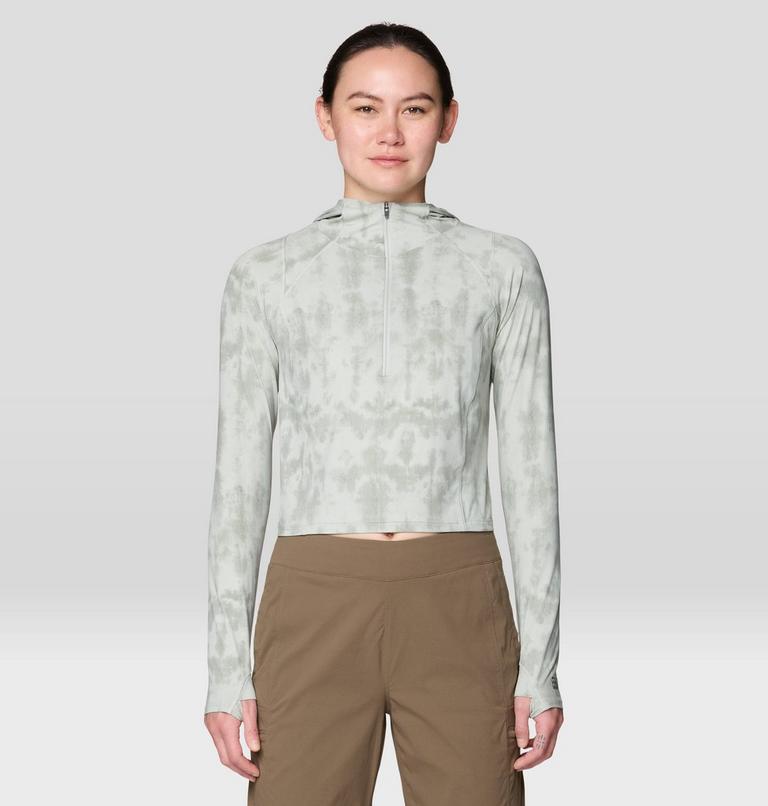 Women's Crater Lake Crop Zip Shirt, Color: Gamma Grey Shadowdye XS Print, image 1