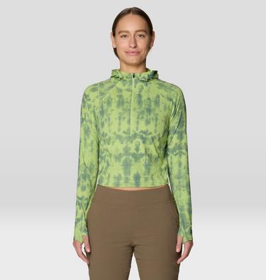 Women's Crater Lake Crop Zip Shirt, Color: Bright Lichen Shadowdye XS Print, image 12