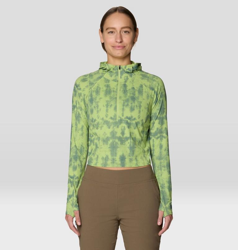 Women's Crater Lake Crop Zip Shirt, Color: Bright Lichen Shadowdye XS Print, image 4