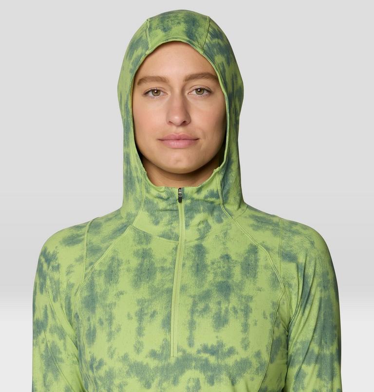 Women's Crater Lake Crop Zip Shirt, Color: Bright Lichen Shadowdye XS Print, image 5