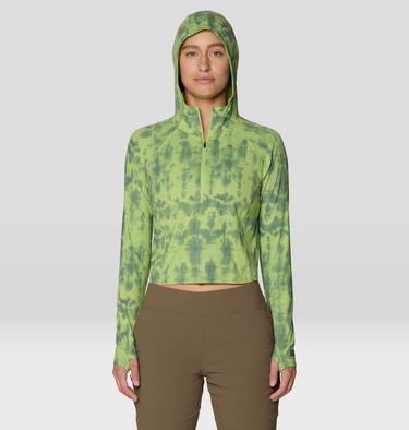 Women's Crater Lake Crop Zip Shirt, Color: Bright Lichen Shadowdye XS Print, image 9
