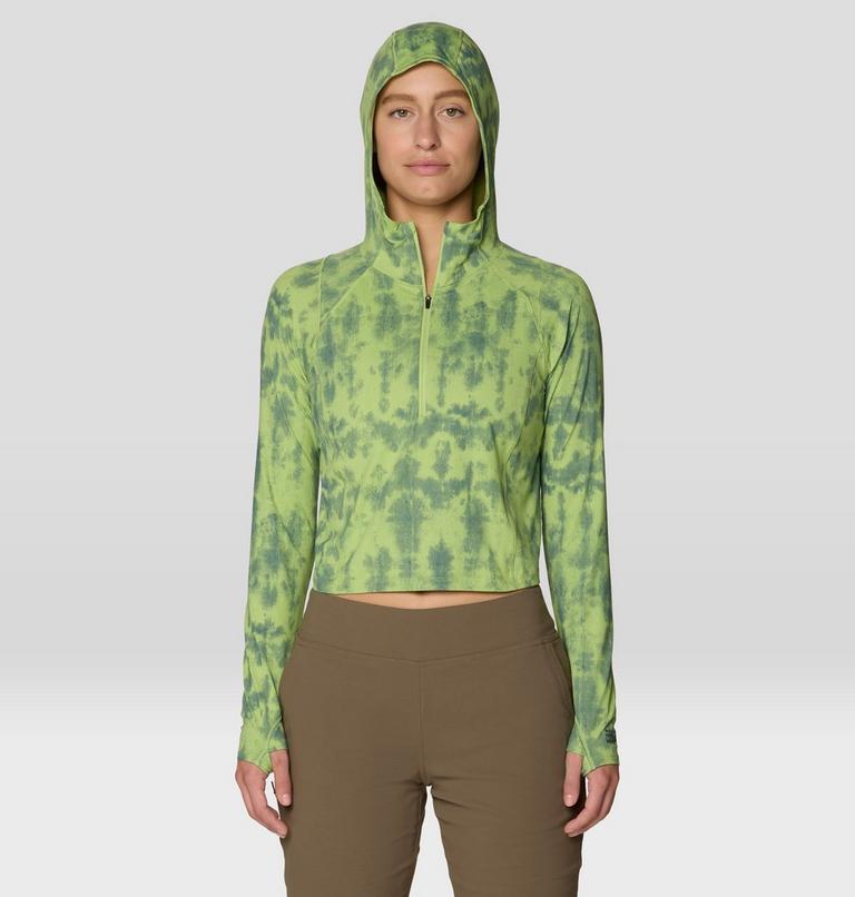 Women's Crater Lake Crop Zip Shirt, Color: Bright Lichen Shadowdye XS Print, image 1