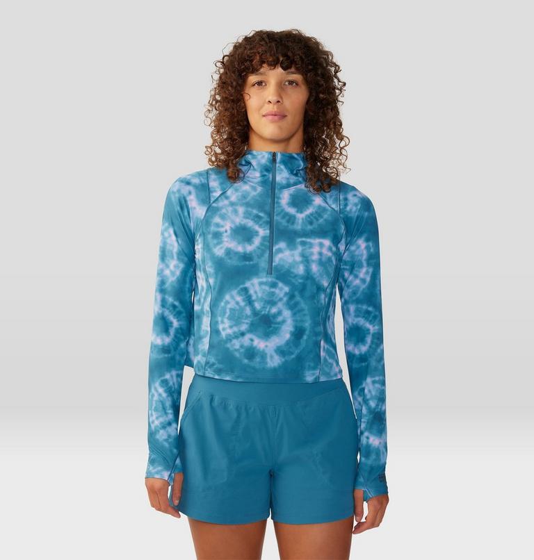 Chandail &agrave; capuchon court avec demi-fermeture &eacute;clair Crater Lake, Color: Baltic Blue Spore Dye Print, image 1