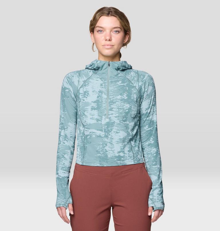 Women's Crater Lake Crop Zip, Color: Blue Sage Inked Dye Print, image 1