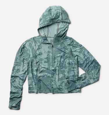 Women's Crater Lake Crop Zip, Color: Blue Sage Inked Dye Print, image 10