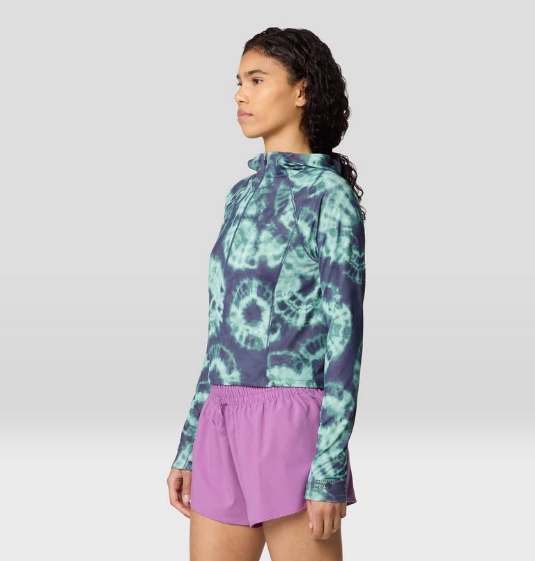 Women's Crater Lake Crop Zip, Color: Lapis Dusk Spore Dye Print, image 3