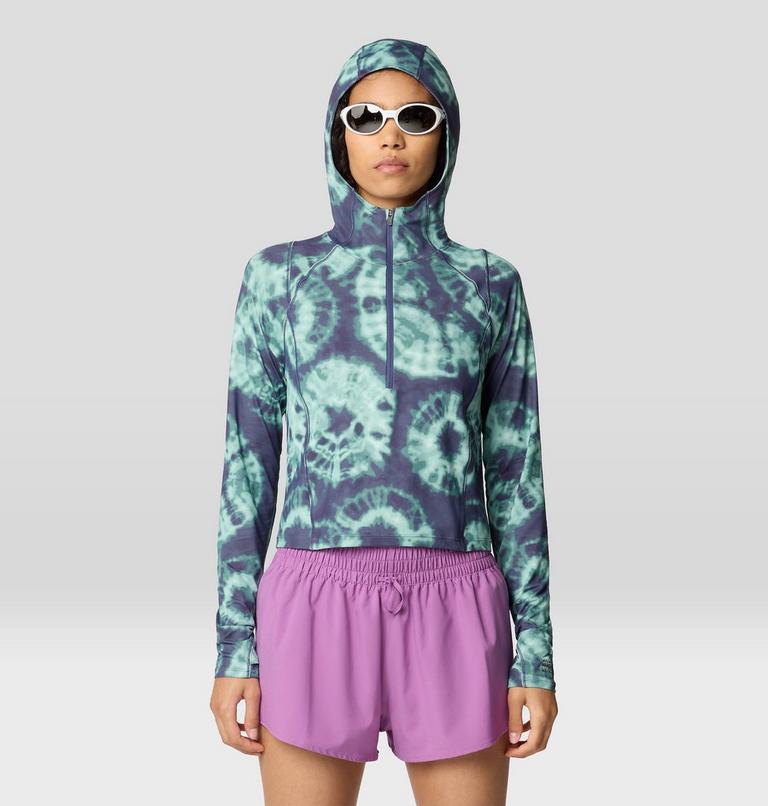 Women's Crater Lake Crop Zip, Color: Lapis Dusk Spore Dye Print, image 5