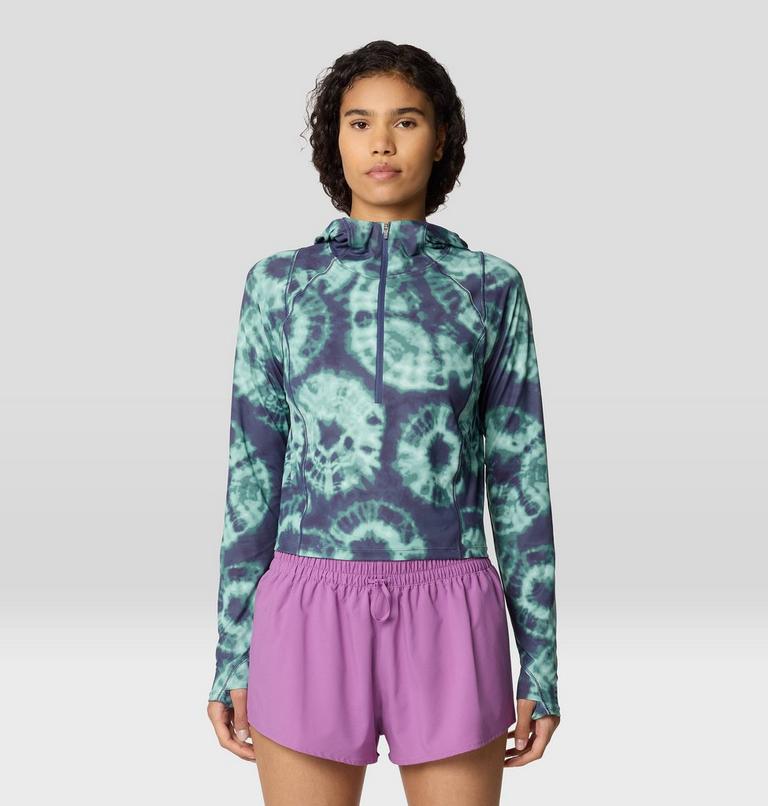 Women's Crater Lake Crop Zip, Color: Lapis Dusk Spore Dye Print, image 1
