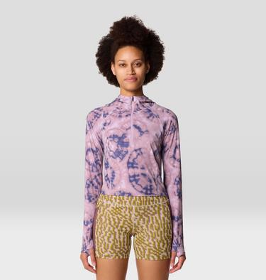 Women's Crater Lake Crop Zip, Color: Wisteria Spore Dye Print, image 13