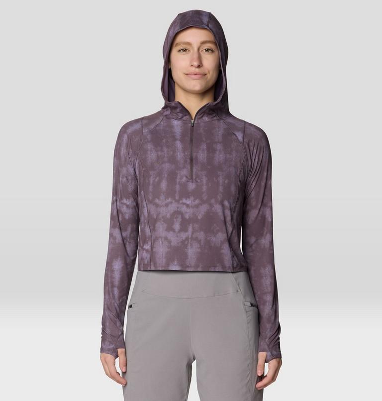 Women's Crater Lake Crop Zip Shirt, Color: Purple Sage Shadowdye XS Print, image 5