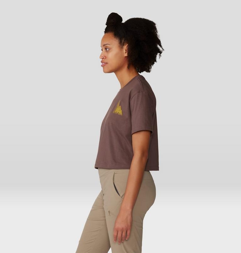 Women's Jagged Peak Boxy Crop Short Sleeve, Color: Carob, image 3