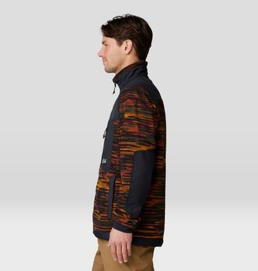 Men's First Tracks Fleece Full Zip Jacket, Color: Iron Oxide Stria Print, Black, image 7