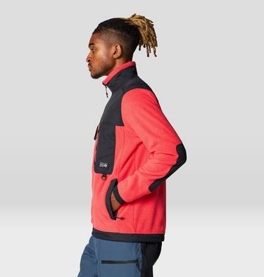 Men's First Tracks Fleece Full Zip Jacket, Color: Solar Pink Heather, Black, image 3