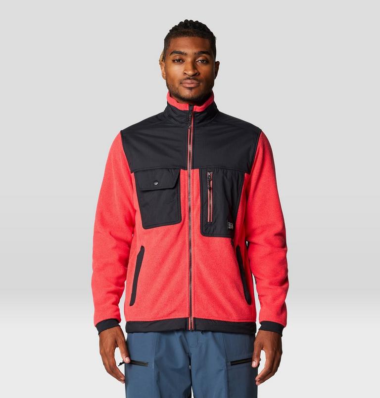 Men's First Tracks Fleece Full Zip Jacket, Color: Solar Pink Heather, Black, image 7