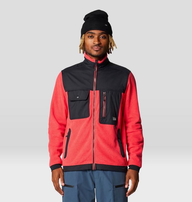 Men's First Tracks Fleece Full Zip Jacket, Color: Solar Pink Heather, Black, image 1