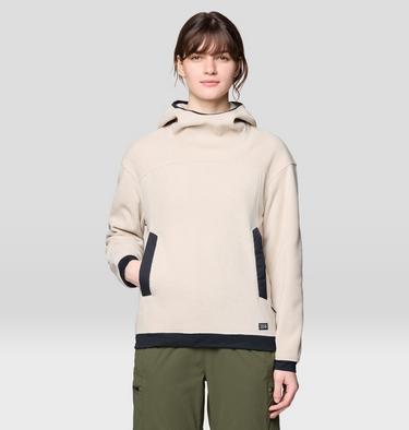 Women's Powder Maven Fleece Pullover Hoody, Color: Fossil, Black, image 8