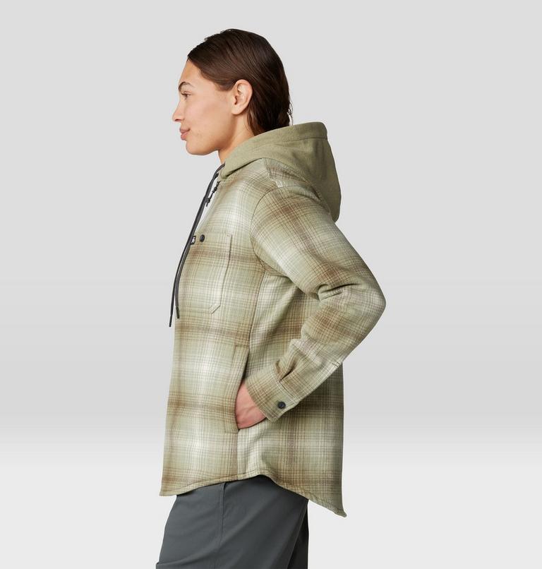 Women's Plusher Microchill Lined Shirt, Color: White Sage Ombre Buffalo Check, image 3