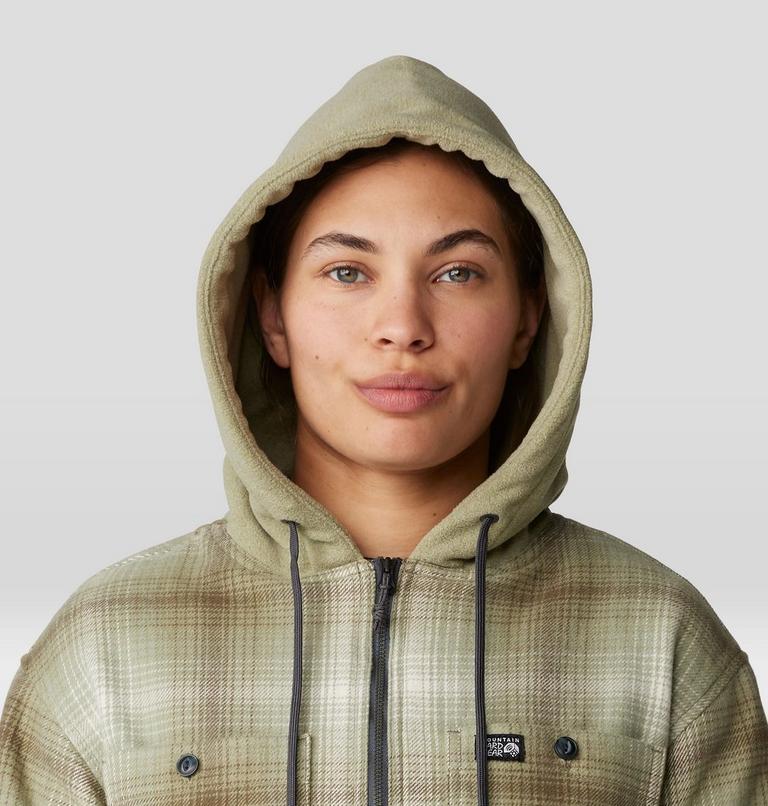 Women's Plusher Microchill Lined Shirt, Color: White Sage Ombre Buffalo Check, image 4