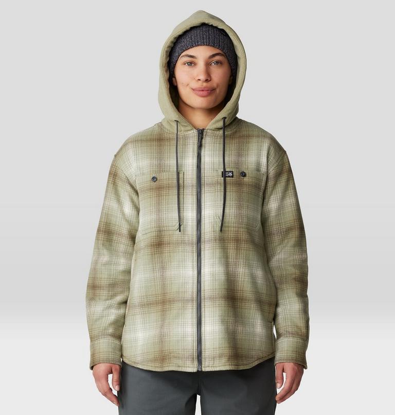 Women's Plusher Microchill Lined Shirt, Color: White Sage Ombre Buffalo Check, image 7