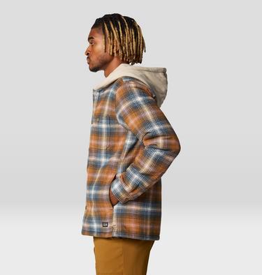 Men's Plusher Microchill Lined Shacket, Color: Golden Brown Ombre Buffalo Check Print, image 3