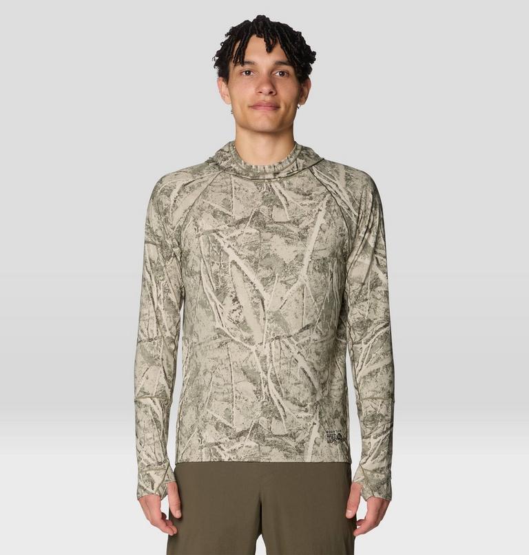 Men's Butter Up Long Sleeve Hoody, Color: Stone Green Treecover Print, image 1