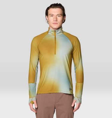 Men's Butter Up Long Sleeve Half Zip, Color: Olive Gold Ombre Print, image 1
