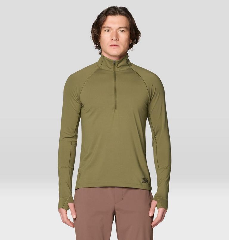 Men's Butter Up Long Sleeve Half Zip, Color: Combat Green, image 1